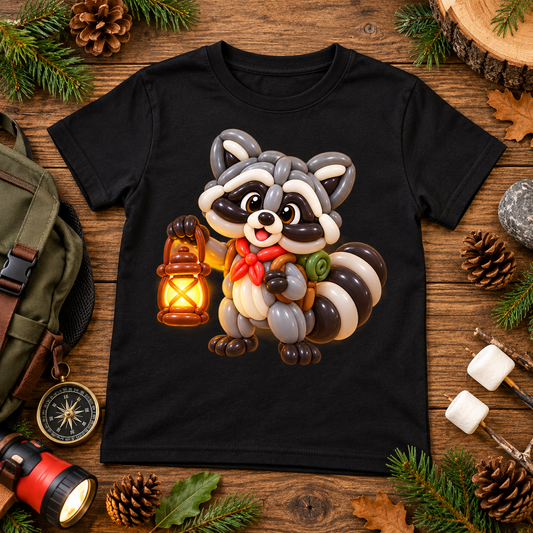 Campfire Raccoon Balloon Tee – Youth