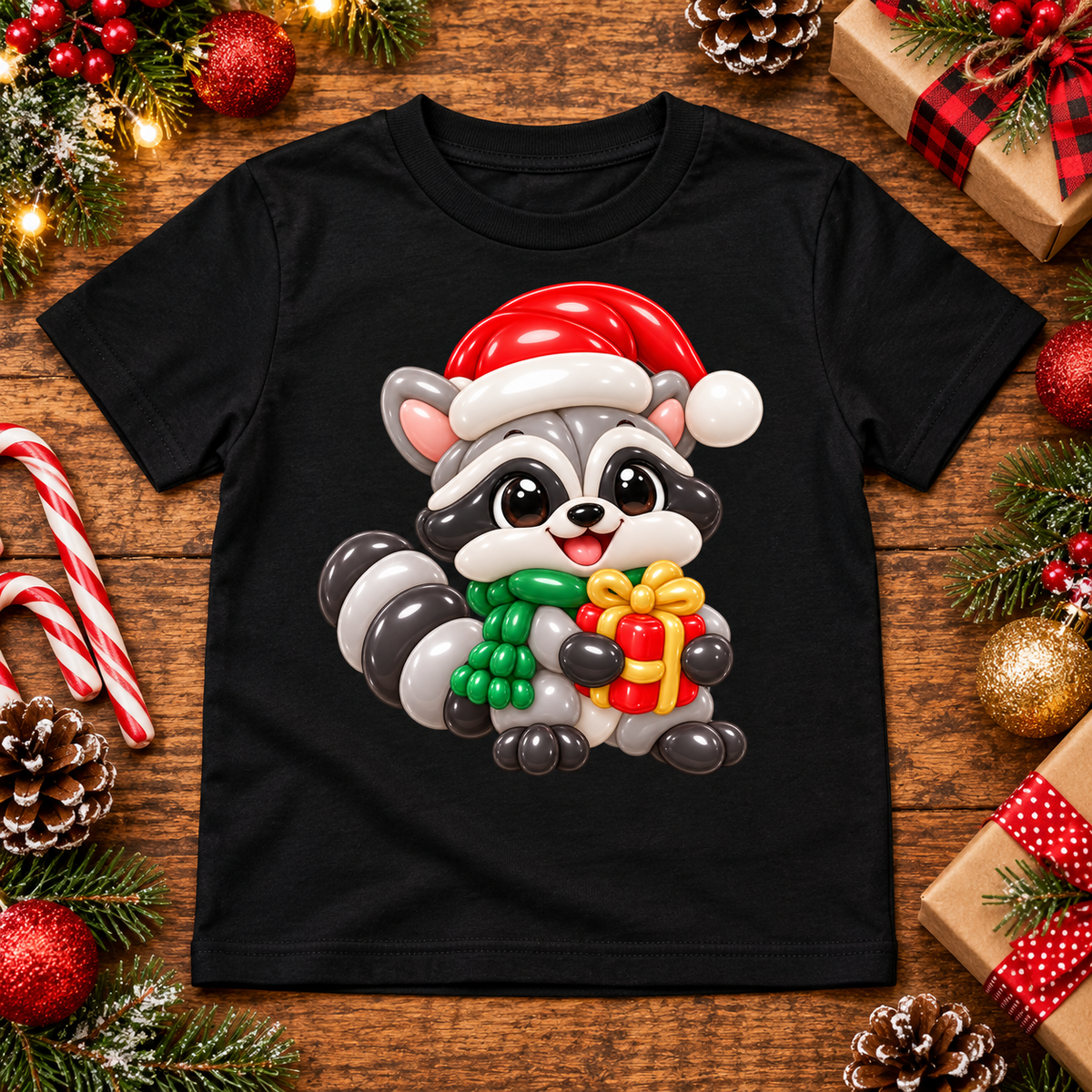 Christmas Raccoon Balloon Tee – Youth